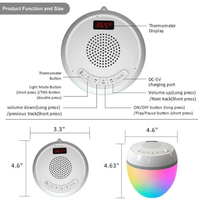 Bluetooth Portable Wireless Speaker with Thermometer RGB Light HK703